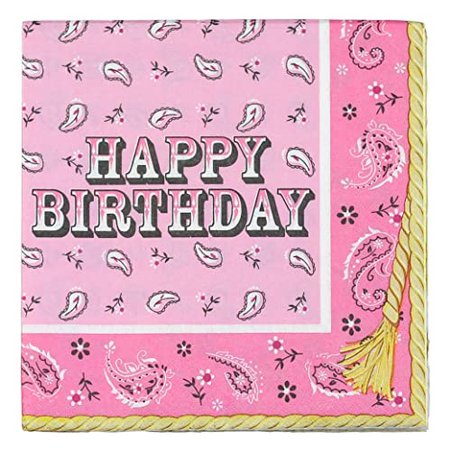 Premium Happy Birthday Pink Bandana Napkins - 48 Pack