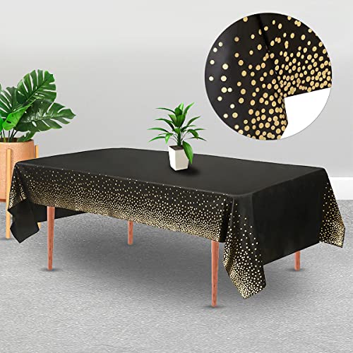 Black and Gold Polka Dot Disposable Tablecloth - 54" x 108"