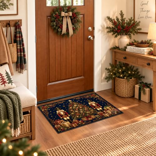 Christmas Nutcracker Faux Cashmere Non-Slip Rug - Multi Color 1'4" x 2' Entryway Mat