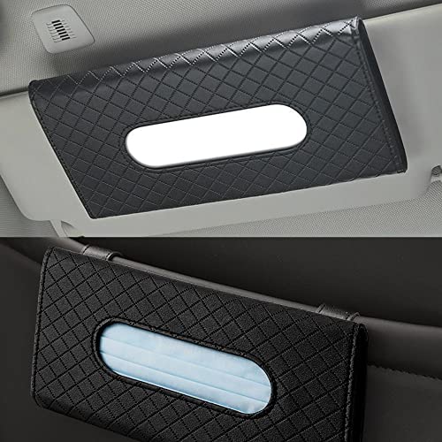 Langmeil Single Black Car Sun Visor Tissue Holder & Mask Organizer, Premium PU Leather