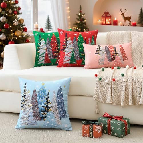 OTOSTAR Christmas Throw Pillow Cover 12x20 Inch - Red Snowflake Design