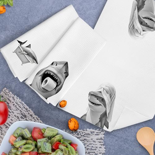 Funny Shark Hand Towels for Kids - Set of 3, 16x24 Inch