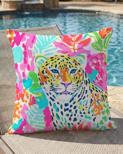 Vibrant Leopard Pillow Cover 18x18 - Tropical Jungle Decor