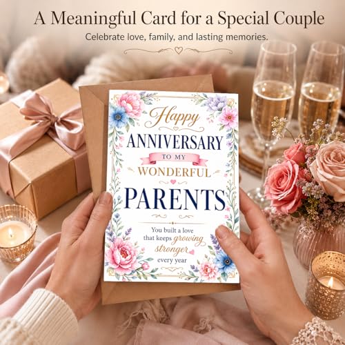 Floral Anniversary Card for Parents from Daughter and Son