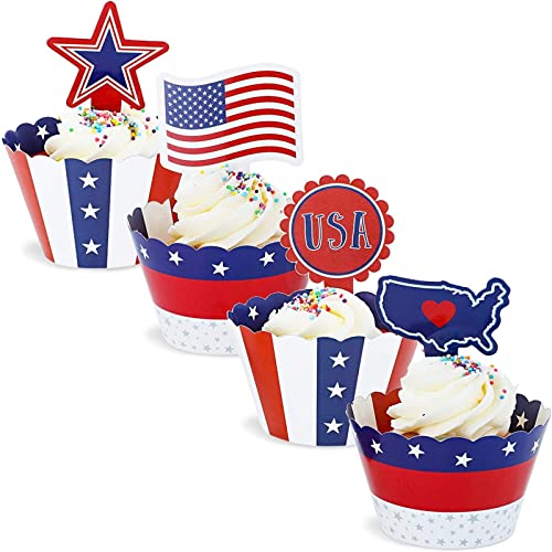 Patriotic American Flag Cupcake Toppers Set - 102 Pieces