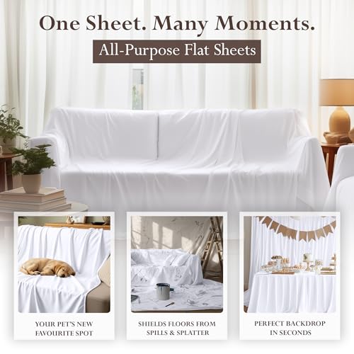 Utopia Bedding Flat Sheets Pack of 6 - Soft Microfiber, Full Size, White