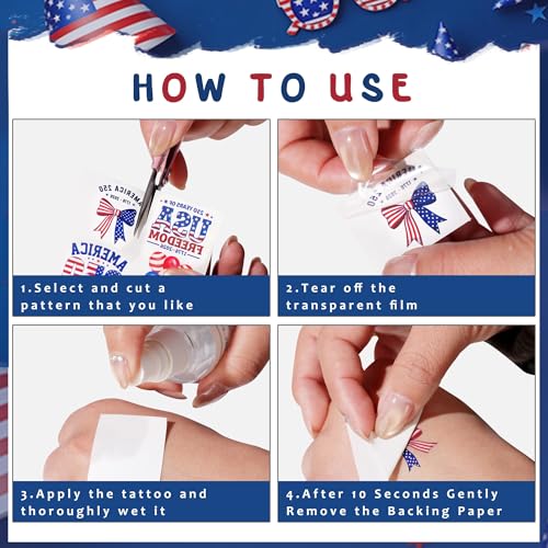 Memgift 240 PCS 4th of July Temporary Tattoos Patriotic Party Favors