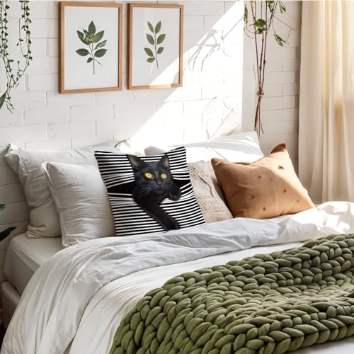 Funny Black Cat Pillow Cover 18x18 - Whimsical Home Decor