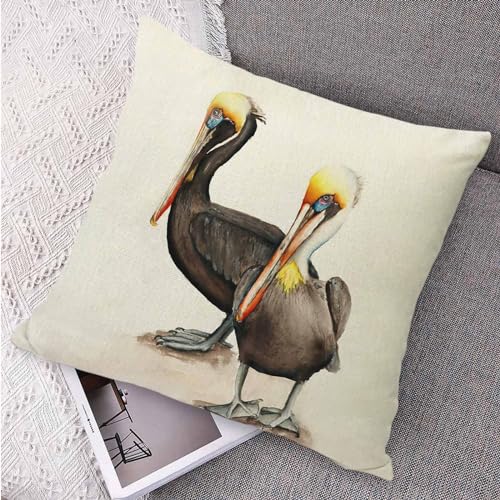 Pelican Decorative Linen Pillow Cover 18x18 Farmhouse Square Cushion Case