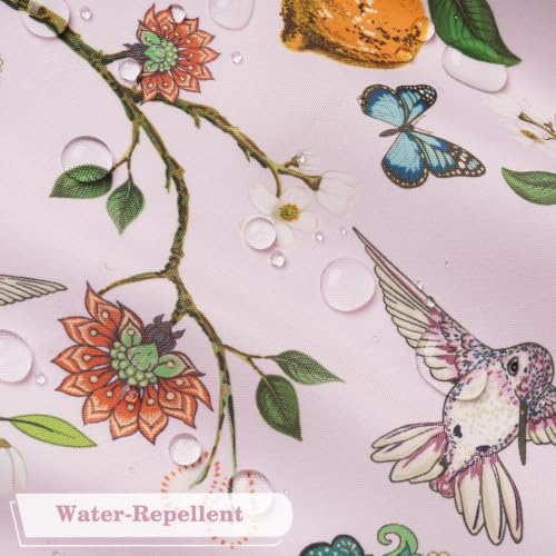 Fammio Pink Floral Hummingbird Shower Curtain, 72x72 Botanical Bath Decor