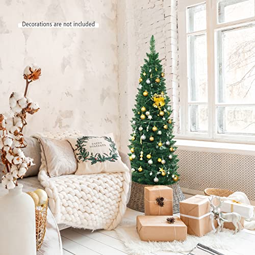 5FT Slim Artificial Christmas Tree with Metal Stand Indoor Outdoor Green