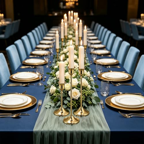 Gold Brass Taper Candle Holders Set of 18 - Vintage Style, Layered Design for Dining & Events (Variation: Gold / 18 pcs)