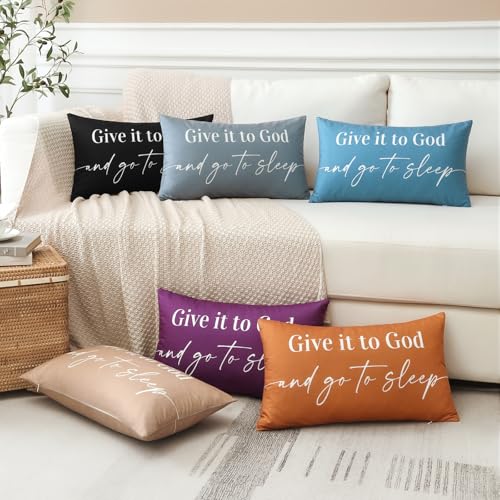 OTOSTAR 16x24 Inch Coffee Brown Decorative Pillow Cover Double Sided Give It to God and Go to Sleep