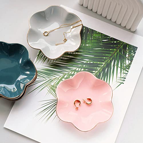 HANKOR Ceramic Jewelry Dish, 4.7-Inch Pink Trinket Tray with Gold Trim