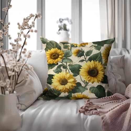 Spring Summer Floral Throw Pillow Cover - 18x18 Sunflower Design
