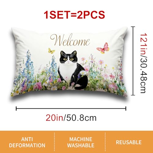 HOMETITUTE Cat Floral Satin Pillow Covers - 12x20 Inch Pack of 2