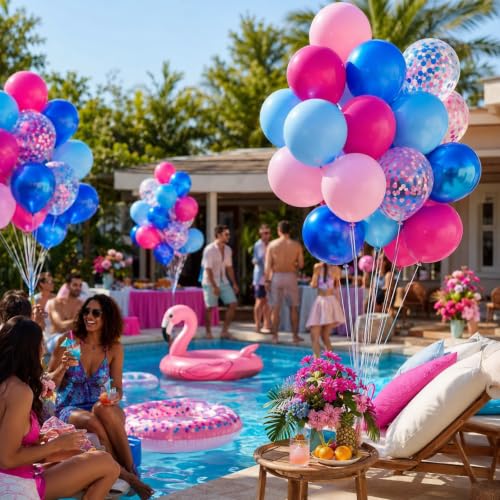 Pink and Blue Balloons Set - 35pcs 12 Inch Metallic & Confetti