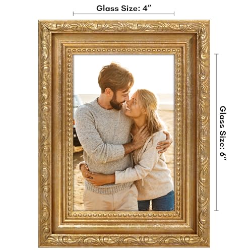 Ornate Vintage 4x6 Picture Frame - Gold Shatter-Resistant Glass