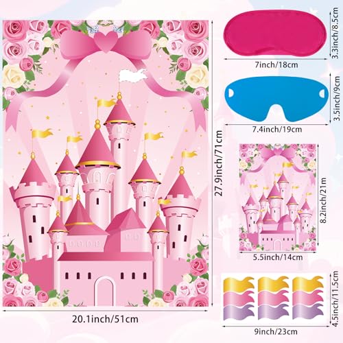 Princess Party Game Set - Pin the Flag on the Castle with Stickers