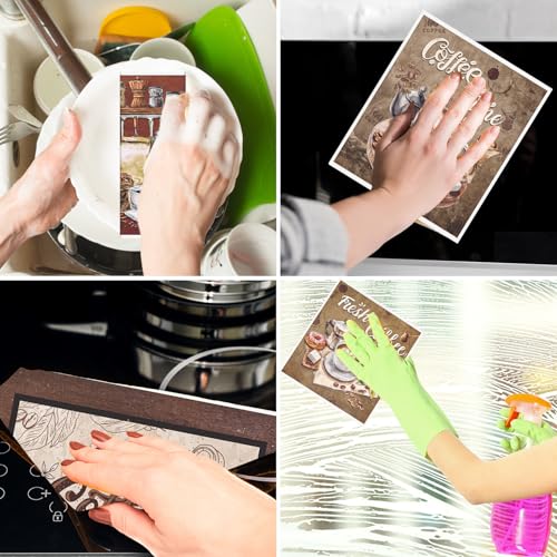 Reusable Swedish Dishcloths - Coffee Theme - 6 Pack Absorbent Cellulose