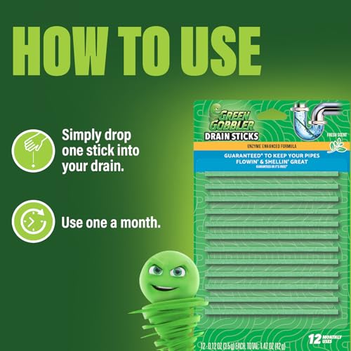 Green Gobbler Drain Cleaner & Deodorizer Sticks - 12 Pack Enzyme Treatment