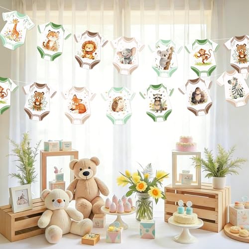 Safari Baby Shower Banner, Jungle Animal Monthly Milestone Photo Garland