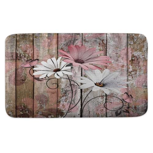 Daisy Floral Bath Mat - Non-Slip Soft Flannel Doormat 17x29