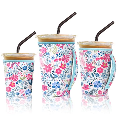 3-Pack Iced Coffee Sleeve Set - Flower Cluster Neoprene Cup Holders