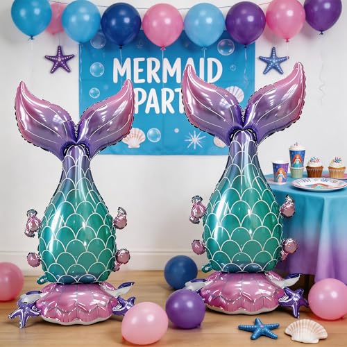 PHOGARY 2 Pcs Large Standing Mermaid Tail Balloons for Birthday Party