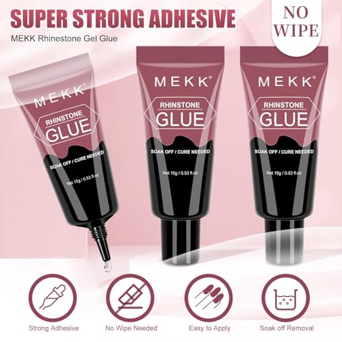 MEKK No Wipe Super Strong Rhinestone Glue for Nails, 15g Nail Charm Gel