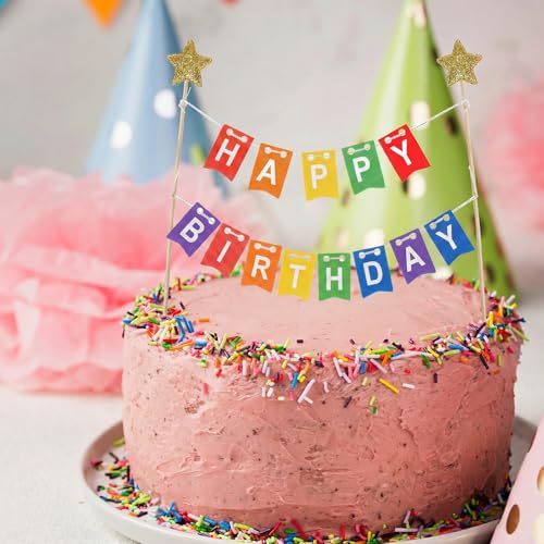 Rainbow Happy Birthday Cake Topper Set for Kids Parties