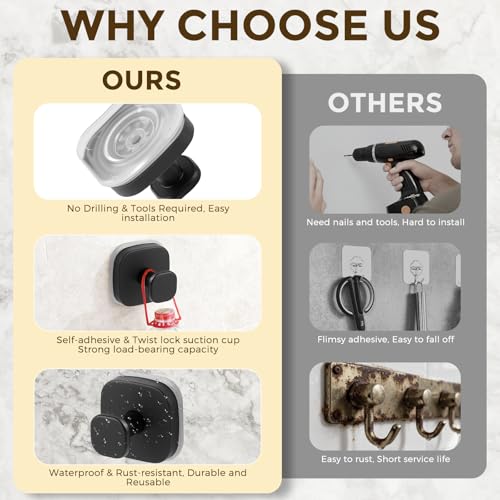 Matte Black Suction Cup Hooks - 2 Pack for Bathroom & Kitchen