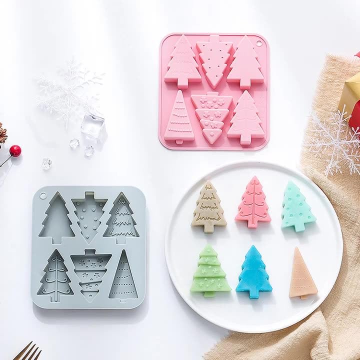 Christmas Tree Silicone Molds 6 Cavity Set - Holiday Baking & Candy Making
