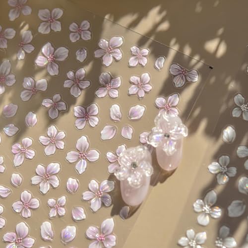 5D Embossed Flower Nail Art Stickers - 4 Sheets Spring Floral Decals