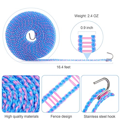 HISAFA 3-Pack Windproof Clothesline, 16ft Portable Laundry Drying Rope