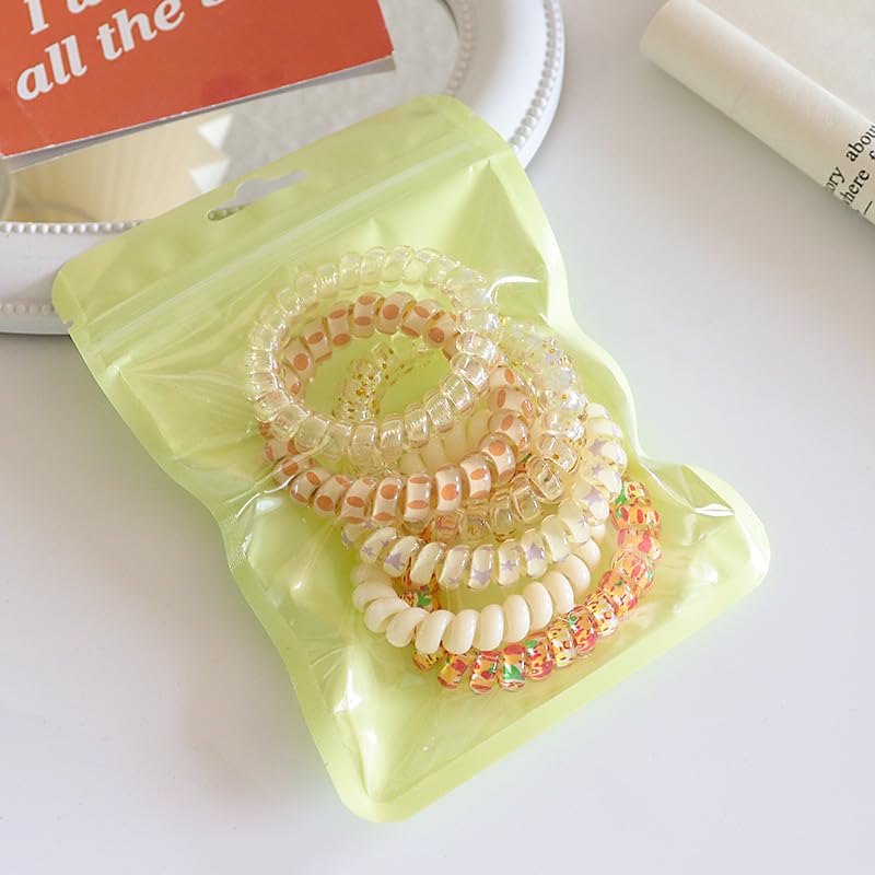 Waterproof Spiral Hair Ties 6-Piece Multicolour Resin Phone Cord Ponytail Holders