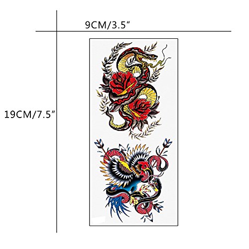 TAFLY Colorful Snake Temporary Tattoo Stickers Waterproof Body Art 5 Sheets