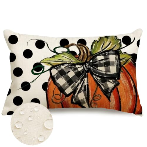 RABUSOFA Fall Pumpkin Outdoor Pillow Cover, Waterproof 12x20 Inch Orange