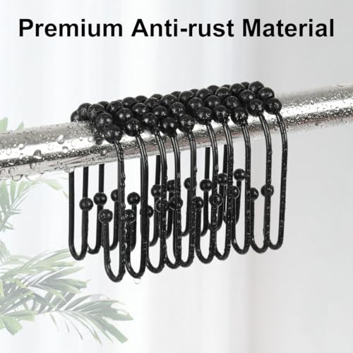 Resze U-Shaped Shower Curtain Hooks - 12 Durable Black Rings