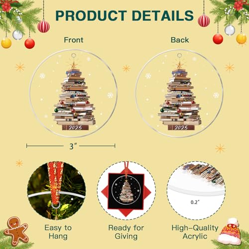 JUESMOS Acrylic Book Christmas Ornament for Tree Holiday Decor