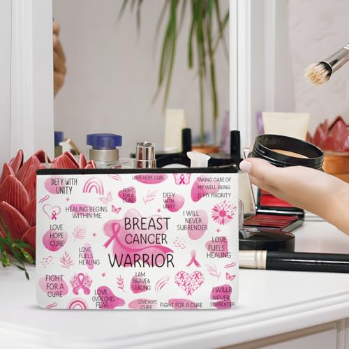 Breast Cancer Awareness Makeup Bag Inspirational Zipper Pouch