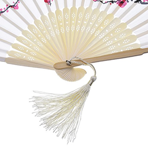 Cherry Handheld Silk Folding Fan - 2 Pieces, Elegant Design