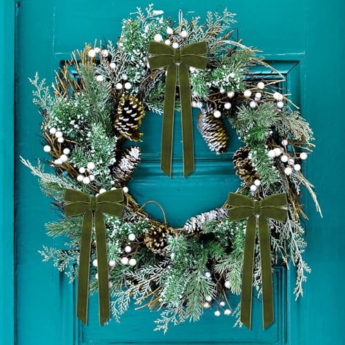 Green Velvet Ribbon Bows for Christmas Tree Decorations, 5x10 Inch - Set of 12 - St Patrick's Day & Holiday Wreath Ornaments