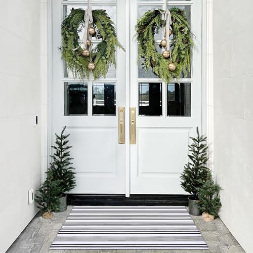 Black and White Striped Rug 28"x43" - Durable Hand-Woven Door Mat