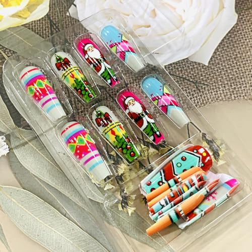 Christmas Press on Nails Medium Square Glossy Winter Snowflake Fake Nails