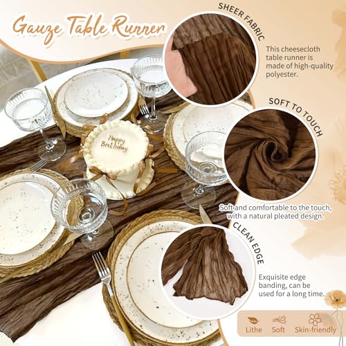 Brown Cheesecloth Table Runner Set - 4 Pack, 17x108 Inches