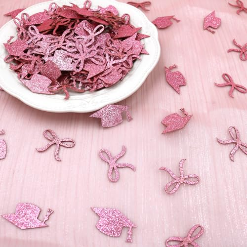 Pink Graduation Confetti for Class of 2026 - 200PC Bow & Cap Scatter