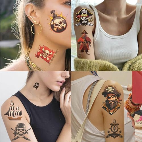 Waterproof Pirate Temporary Tattoos for Kids Birthday Party Favors