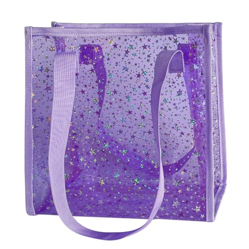 Purple Transparent Tote Bag with Stars Pattern Print