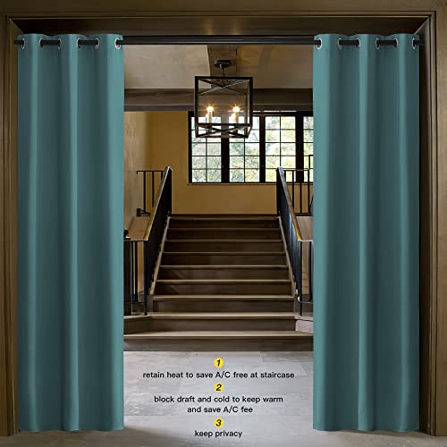 NICETOWN Blackout Room Darkening Curtain Panel Sea Teal 42x84 inch - Thermal Insulated Grommet Drapes for Living Room